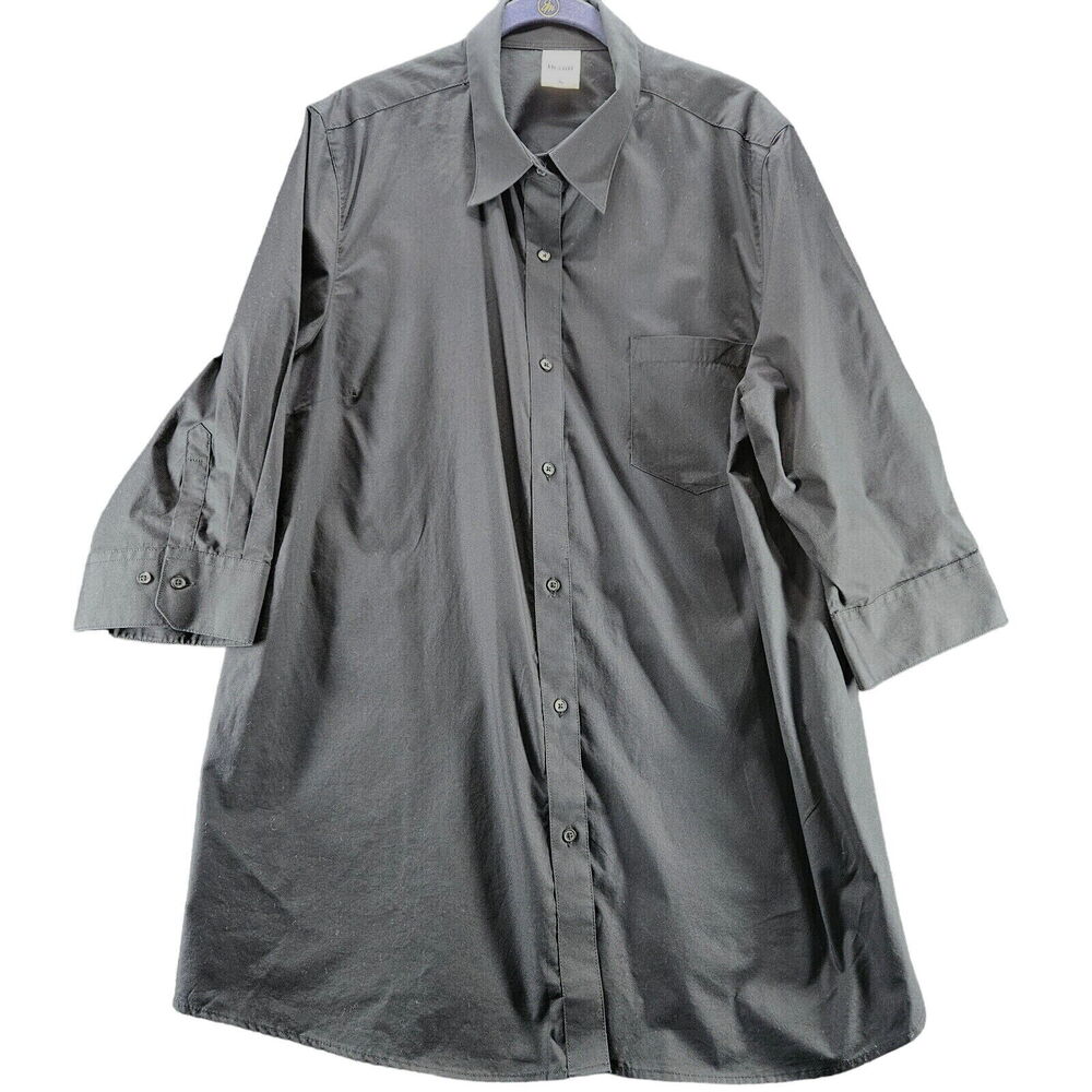 Blair Womens Button Up Blouse Black Size XL Cotton Blend 3/4 Sleeve Pocket